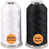 New brothread Huge Spools Embroidery Machine Thread -1Black+1White | 100% Polyester, Various Assorted Color Packs, 5000M (5500Y) Each Spool, for All Embroidery Machines