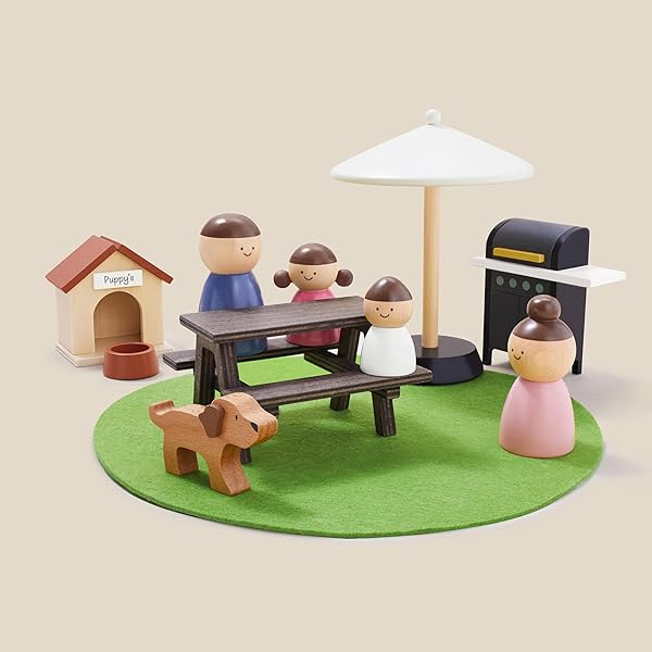 TINY LAND DOLL HOUSE, MODERN FAMILY DOLLHOUSE WITH REALISTIC DESIGN, WOODEN DOLLHOUSE WITH 53PCS FURNITURE – IDEAL GIFT FOR KIDS AGES 3+