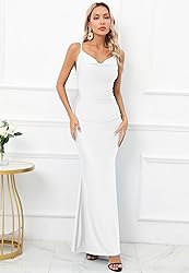 Capuffy Women Drape Neck Formal Maxi Dresses Lace