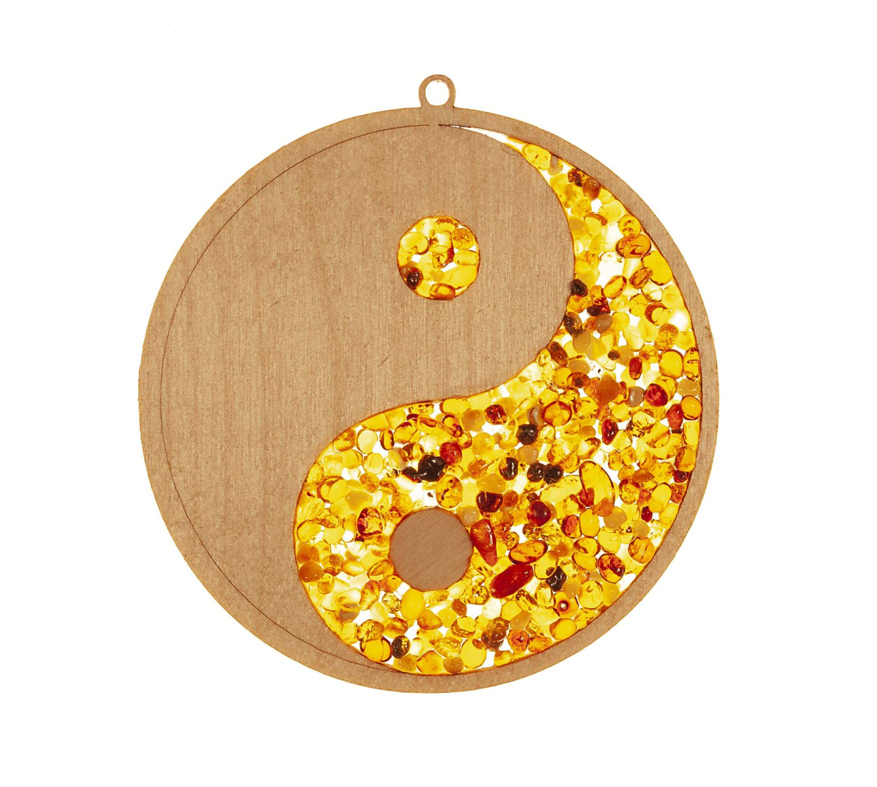 Raduly Suncatcher Amber in Birch Wood Ying Yang Window Decoration Diameter 10 cm