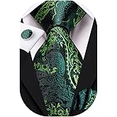Hi-Tie Silk Ties for Men Plaid Paisley Striped Necktie Pocket Square Cufflinks Set Formal Business