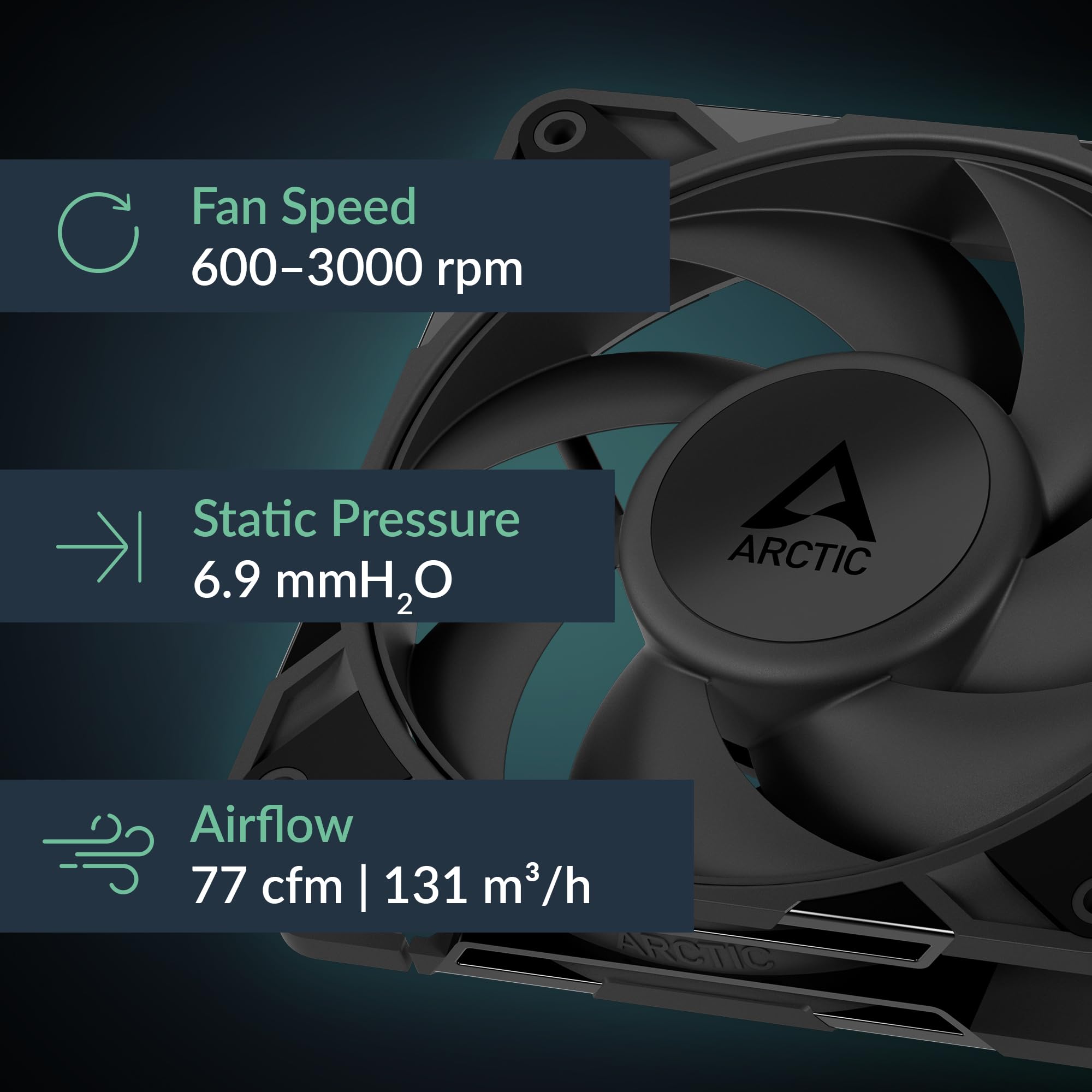 ARCTIC P12 Pro PST - 5 Pack - Powerful Premium Fan, 120 mm PWM Fan with Y-Cable Splitter, 600-3000 RPM, 0 RPM 5% PWM, Fluid Dynamic Bearing, 4-Pin - Black