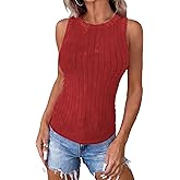 APOFER Women's Lightweight Ribbed Tank Top Sleeveless Crewneck Shirts Slim Fit Tops Summer Basic Tee