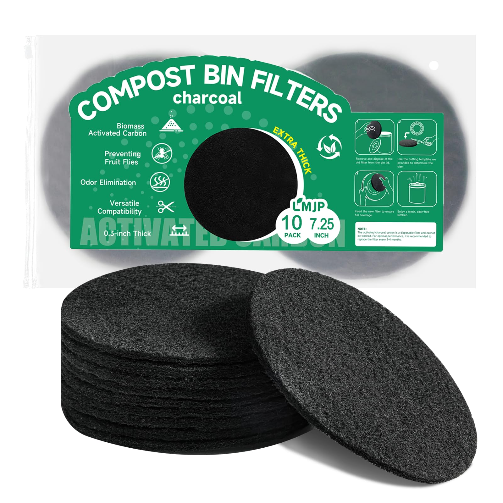 Photo 1 of LMJP 6.7 Inch Charcoal Filters for 10 Pack Kitchen Countertop Compost Bins - Extra Thick 0.3" for Longer Lasting Activated Carbon