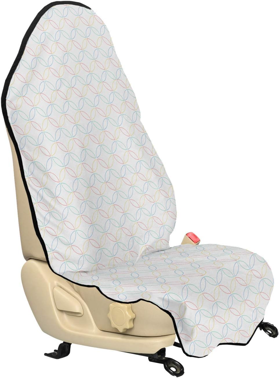 Ambesonne Geometric Car Seat Hoody, Pastel Image of Repeated Intersected Circles Formed as Dash Dotted Lines, Car Seat Cover Protector Non Slip Backing Universal Fit, 30" X 57", White Multicolor