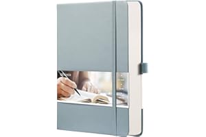 EMSHOI Dotted Notebook - 256 Pages A5 Dotted Grid Journal Notebook,120gsm Thick Paper,16 Perforated Pages, Smooth PU Leather, Inner Pocket,5.75'' × 8.38''-GrayBlue