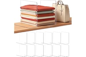 Lebouri Shelf Dividers for Closet Organization: 12" Tall Acrylic Closet Dividers for Shelves - Clear Free Standing Shelf Separators for Clothing Sweater Purse