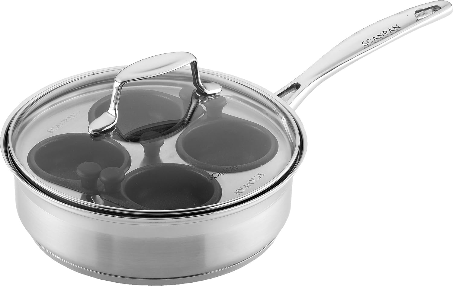 Pochierpfanne Für 4 Eier – Antihaftbeschichtet, Mit Glasdeckel Und Einsätzen, Aluminium, 22 Cm Durchmesser, Spülmaschinengeeignet