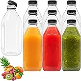 Coloch 10 Pack 33 Oz Plastic Juice Bottles with Black Caps, 1L Empty Clear Soda Bottle Reusable Drink Container Plastic Milk Bottle for Water, Juice, Beverage, Cold Drinks, Picnic, Home Use