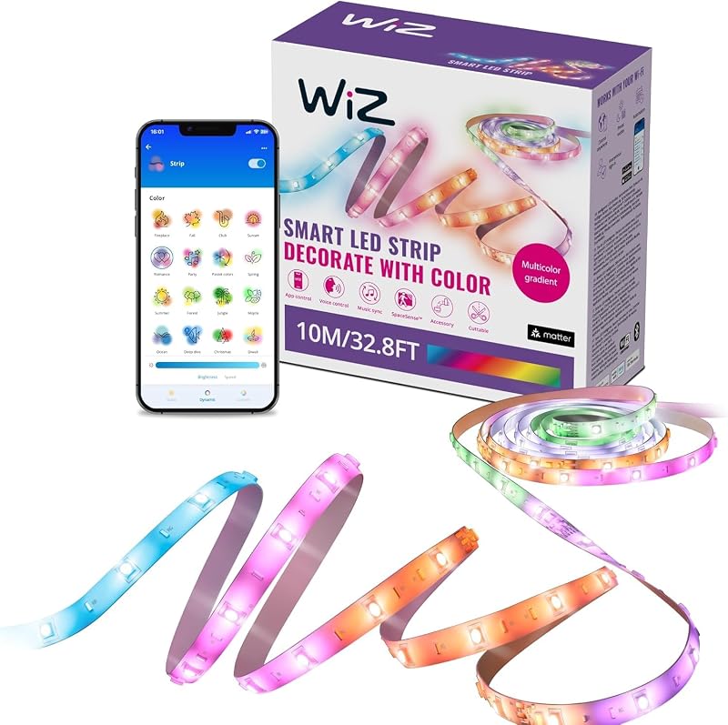 , Ruban LED Connecté, 10 Mètres, 16 millions de couleurs et nuances de blanc, avec détecteur de mouvement, Contrôle possible par la Voix, App, Alexa, Google Assistant et Apple HomeKit
