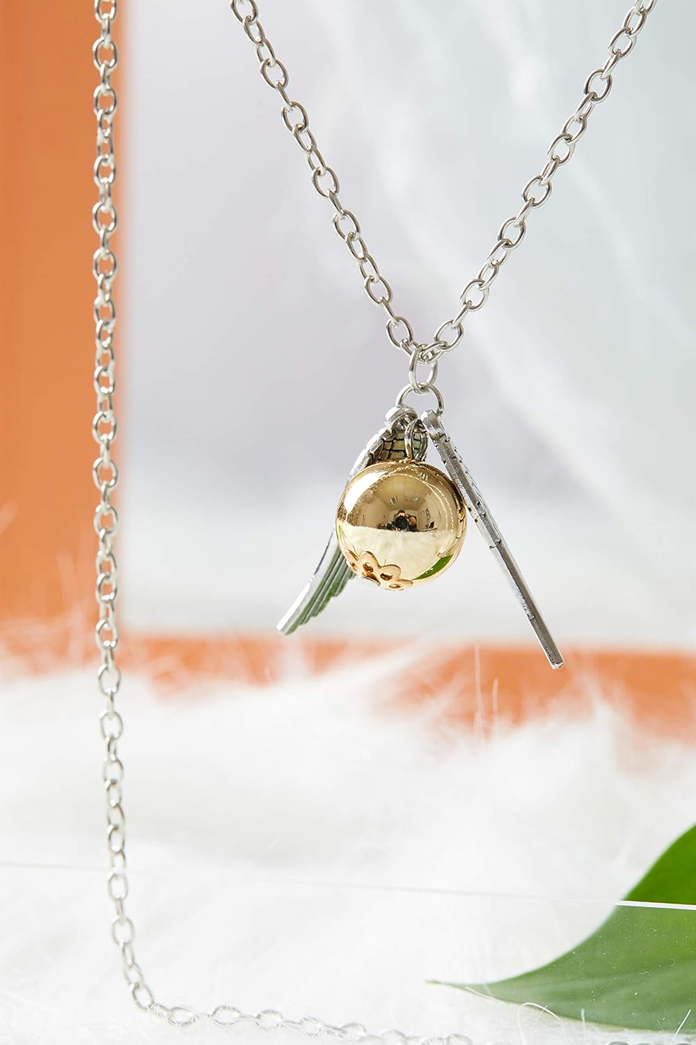 18" Deathly Hallows Necklace Jewelry Harry Potter Golden Little Tuna Quicksilver Golden Pearl Necklace Best Gift for Harry Potter Fans Decorations Magical Cosplay Costume Jewelry Merchandise (Silver): Clothing