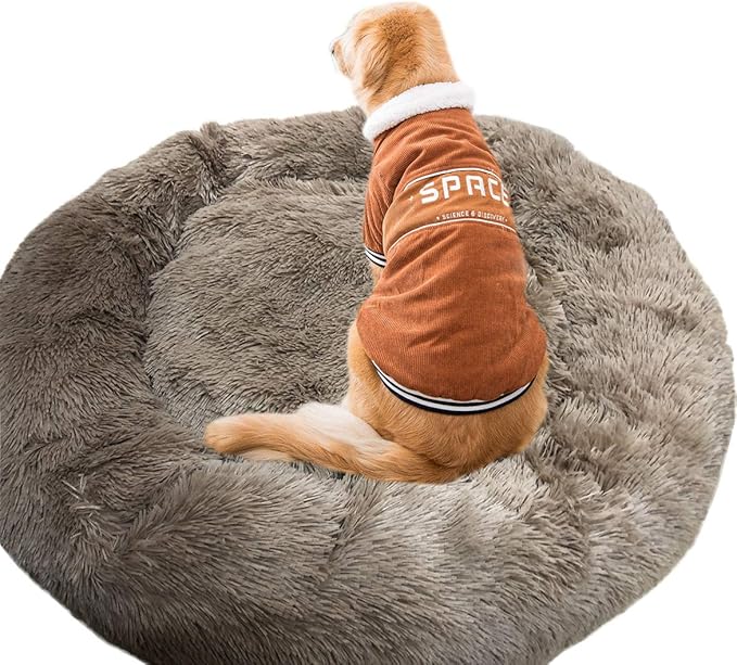 Warm Fluffy Extra Large Dog Beds, Washable Round Calming Fur Donut