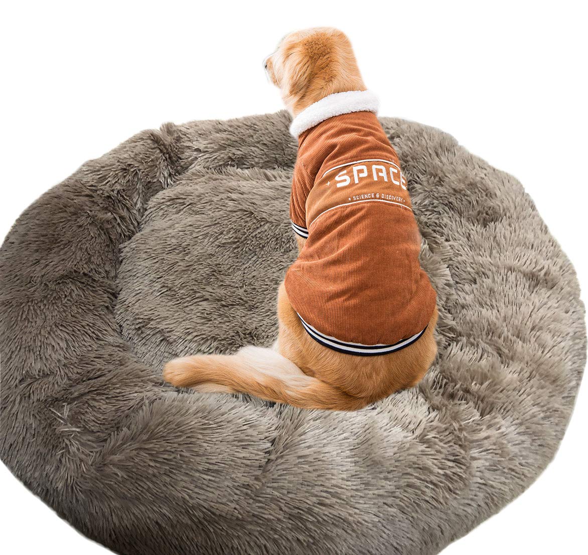 Wiliharui Warm Fluffy Extra Large Dog Beds, Washable Round Calming Fur Donut Cuddler Pet Bed for Large Extra Large Dog (L-80cm,Brown)