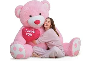 MaoGoLan Giant Teddy Bear 5ft- I Love You Red Heart Big Pink Teddy Bear Stuffed Animal - Jumbo Valentines Teddy Bear for Girlfriend,Boyfriend,Wife,Lover - Anniversary, Birthday