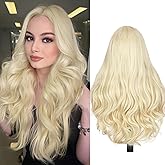 quickwig Blonde Wigs for Women and Girls Long Wavy Sun-kissed Blonde Wig 26 Inch Colored Wigs Heat Resistant Synthetic Middle Part Hair Wig for Daily Party Cosplay Use