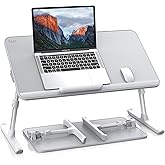 SAIJI Leather Laptop Bed Tray Table, Adjustable Laptop Stand with Removable Stopper, Portable Lap Desks with Foldable Legs, N