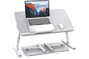 SAIJI Leather Laptop Bed Tray Table, Adjustable Laptop Stand with Removable Stopper, Portable Lap Desks with Foldable Legs, N