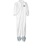 DuPont unisex-adult TY122S Disposable Elastic Wrist, Bootie & Hood White Tyvek Coverall Suit 1414, Large