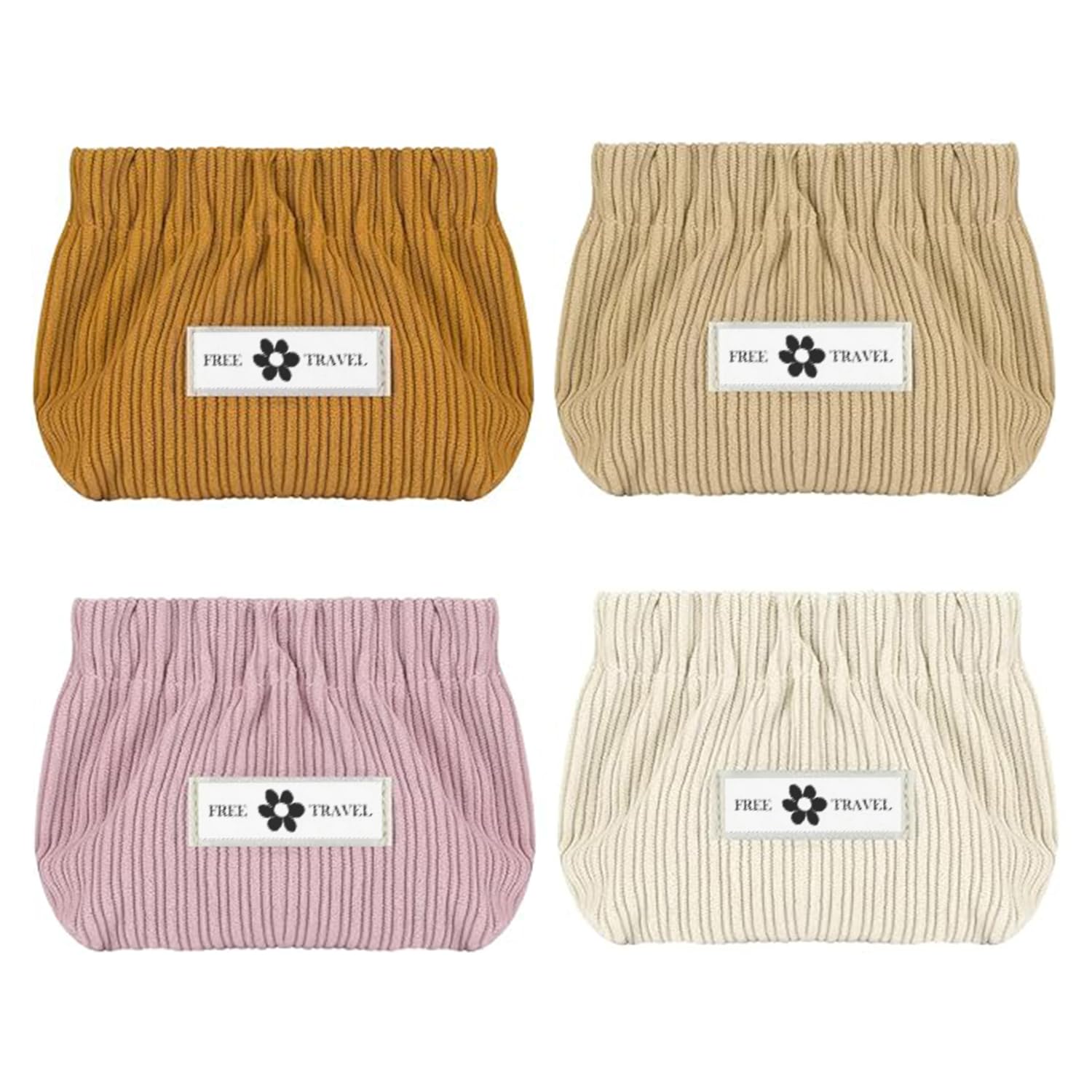 4 Pcs Small Corduroy Make Up Bag, Self-Closing Shrapnel Makeup Pouch, Portable Corduroy Elastic Storage Bag, Pocket Cosmetic Bags, for Lipstick, Jewelry, Headphones