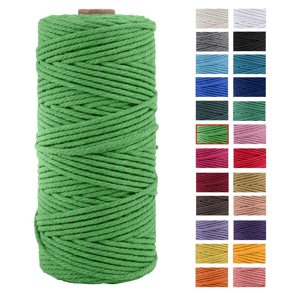 JeogYong Macrame Cord Thick Natural Cotton Cord Yarn Macrame Rope for Wall Hangings, Plant Hangers, DIY Crafts, Home Decorations, Gift Wrapping 3mm x 100m (Grass Green)
