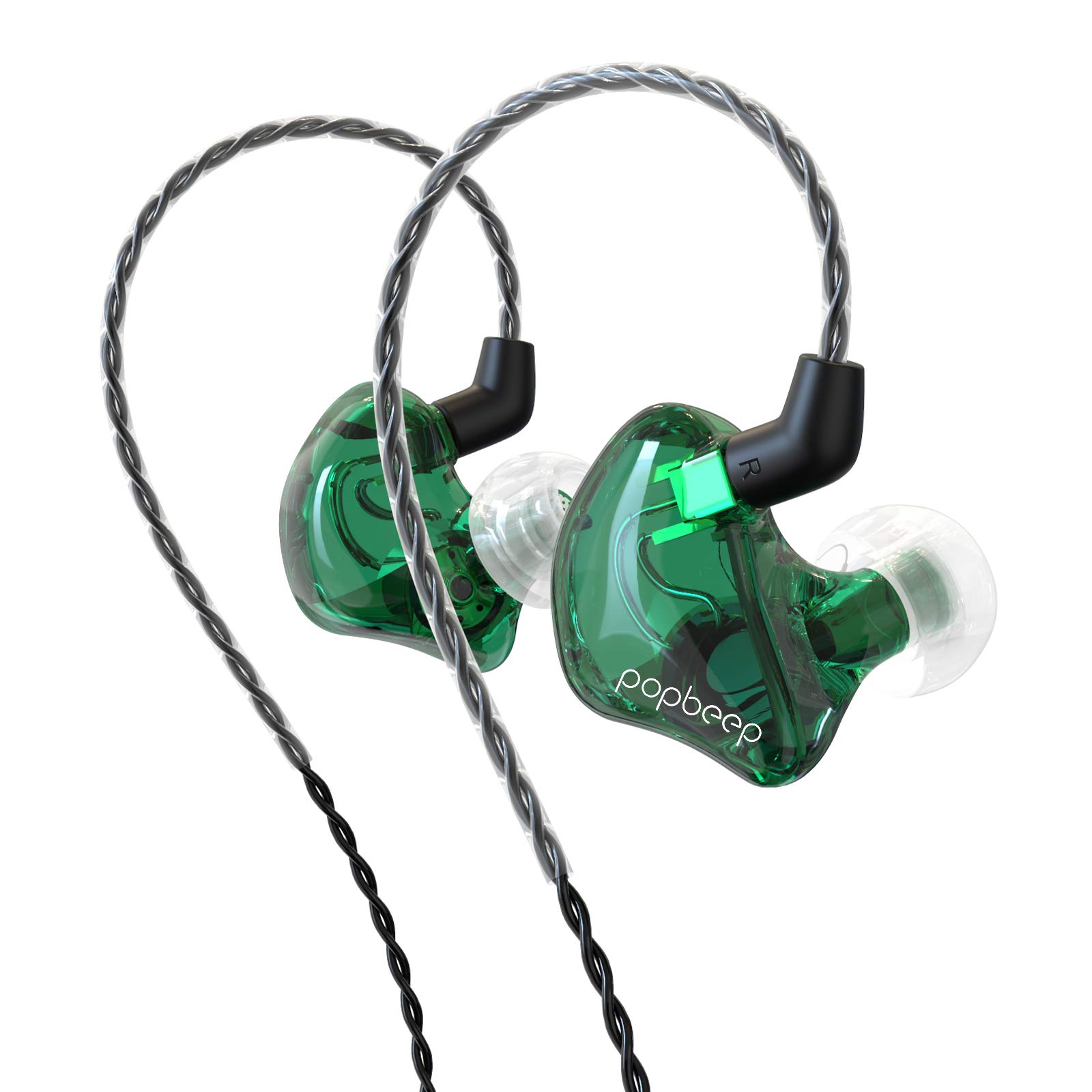 BASN Dual Dynamic Driver In-Ear Monitor Headphones - Detachable MMCX Cable - Musicians In-Ear Earbuds (BC100 Green, No Mic)