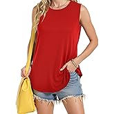 Tank Tops for Women Crewneck Loose Fit Basic Going Out Clothes Casual Summer Sleeveless Shirts for Women, Red, Medium