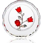 Arikyrist Crystal Red Rose Figurine with Outer Circular Ring, Glass Bouquet Collectible Gifts for Her Wife on Birthday Anniversary, Handmade Decorative Flower Presents for Mom Home Table Decor
