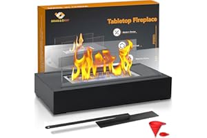 BRIAN & DANY Tabletop Fire Pit, Portable Indoor Fire Pit Tabletop Fireplace, Ethanol Table Top Firepit Decor Home Patio Balcony Outdoor, Black