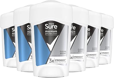 Sure Men Maximum Protection Clean Scent Cream Stick 6 Pack 45ml 96 Hour Sweat