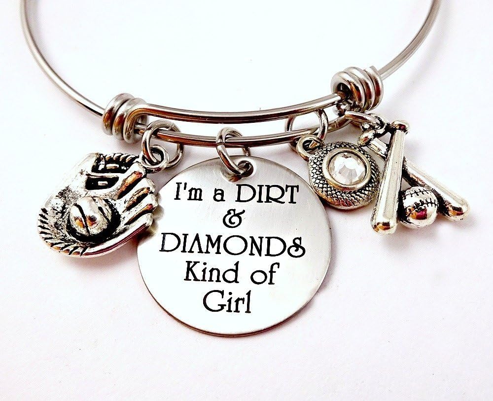 BaseBall Bangle Bracelet I'm A Dirt and Diamonds Kind of Girl