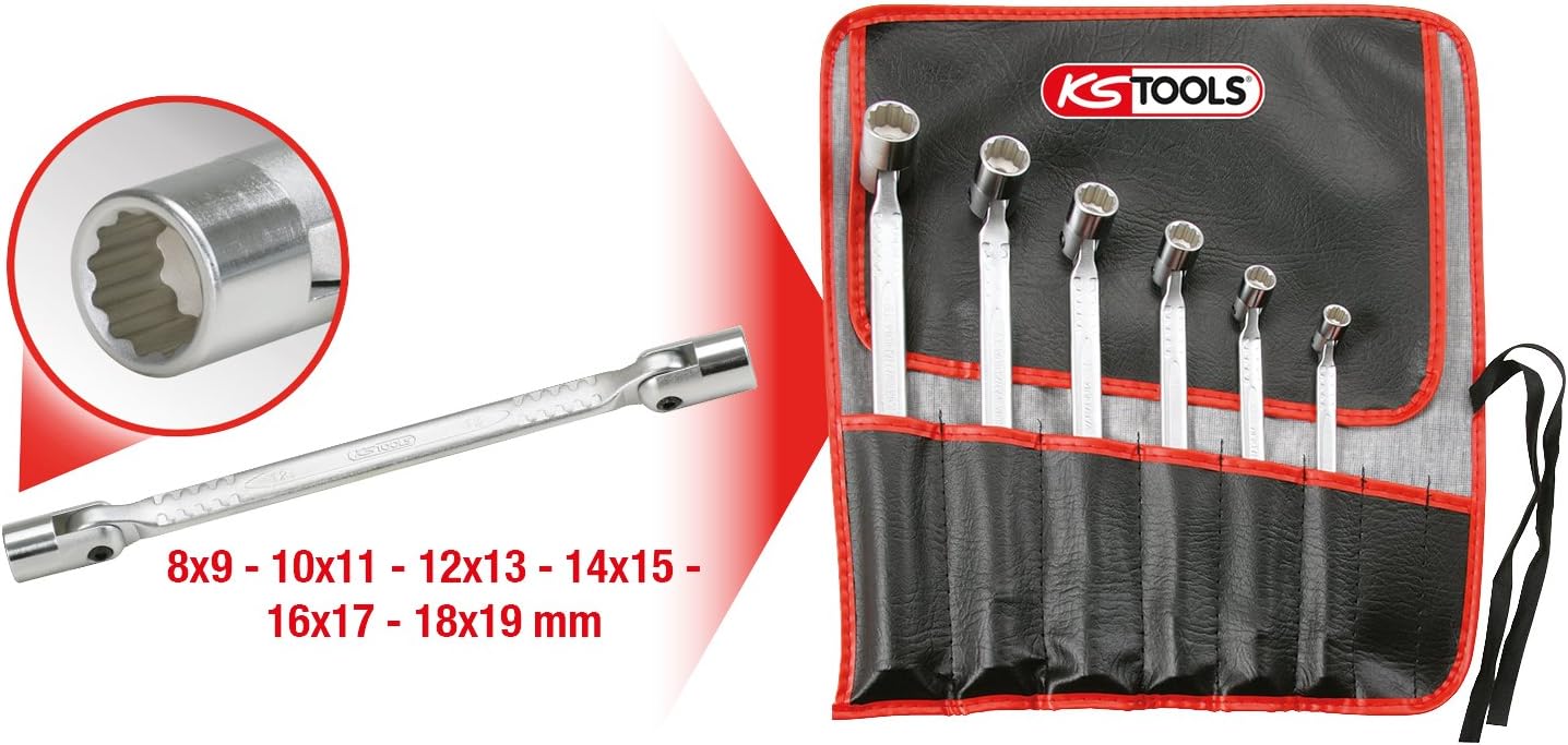 KS Tools 517.031 Classic Double Head Swivel Wrench Set (6 Pieces), Chrome - Image 3