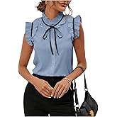 BEAUDRM Women's Work Office Blouse Elegant Bow Tie Neck Ruffle Trim Vintage Blouse Business Casual Shirt Top