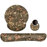 AORTDES Ergonomic Keyboard Mouse Pad Wrist Rest Support Set for Laptop/Computer/Desktop,Memory Foam Hand Rest Wrist Cushion for Gaming/Office,Lightweight Comfortable & Pain Relief (Flowers)