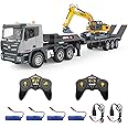 Fistone RC Semi Truck & Excavator Set, 2.4Ghz Remote Control Toys, 1:24 RC Semi-Trailer Engineering Tractor With Sound and Lights, Construction Vehicles for Boys