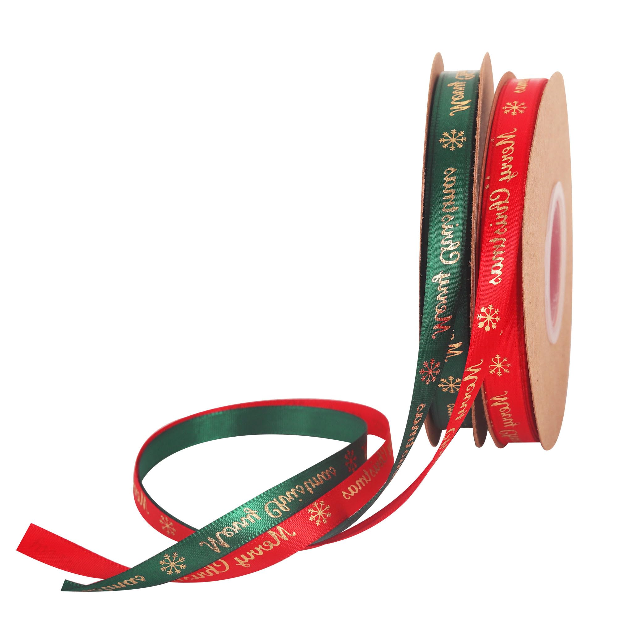 2 Rolls x 45m Christmas Ribbon for Wrapping - Red and Green Satin 10mm Wide, Thick Ribbon for Present Decorative Wrapping, Cake, Hair, Crafts, Present Decorative