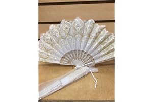 CLGIFT Spanish Style White and Gold Glitter Hand Fan for wedding Outdoor Event with Organza Gift Bag/Table Setting/Wall Decoration/