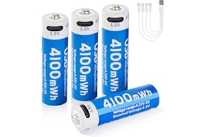 insziii 4100mWh Rechargeable Lithium AA Batteries 4 Pack, 1.5V USB Double A Lithium-ion Batteries AA Size, Long Lasting 1200 Cycles, High Capacity Battery for Toys, Flashlight, Smart Door Lock
