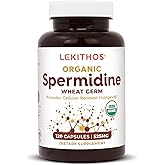 Lekithos Organic Spermidine Capsules, Daily Wheat Germ Supplements for Men and Women, 120 Powder Capsules, 1050mg Per Serving, Vegan, Non-GMO