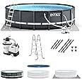 Intex Ultra XTR Frame 14' x 42" Round Above Ground Outdoor Swimming Pool Set with Sand Filter Pump, Ladder, Ground Cloth, and Pool Cover