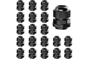KASIYLUX AMPELE Cable Gland 20 Pack PG19 Waterproof Adjustable 12-16mm Nylon Cable Glands Joints with Gaskets, Black(PG19)