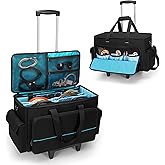 HODRANT Large Rolling DJ Cable Bag, Padded Gig Bag with Detachable Trolley & Divider, Music Gear Case with Multi Pockets for 15.6" Laptop, DJ Gear, Musical Instrument, Sound Equipment Storage