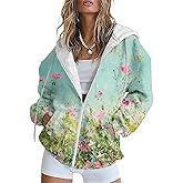 ZOCANIA Womens Zip Up Hoodies Boho Floral Long Sleeve Sweatshirts Casual Graphic Y2K Hoodie Fall Hooded Jacket with Pockets