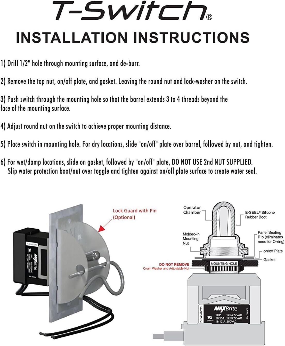 25 PCS Heavy Duty Toggle Switch 20/15A 125/277V, 2 HP with Waterproof Rubber Boot UL cUL Certified - - 