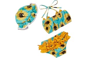 Emmababy Toddler Girl Swimsuit Bikini Sets Infant Baby Girl Bathing Suit Swimwear 3 Piece Summer Beach Outfits Top Shorts Hat