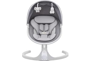 Baby Swing with Remote Control, Grey Fabric Seat, Musical Mobile with Moon and Stars, Adjustable Settings (BB008-Gray)