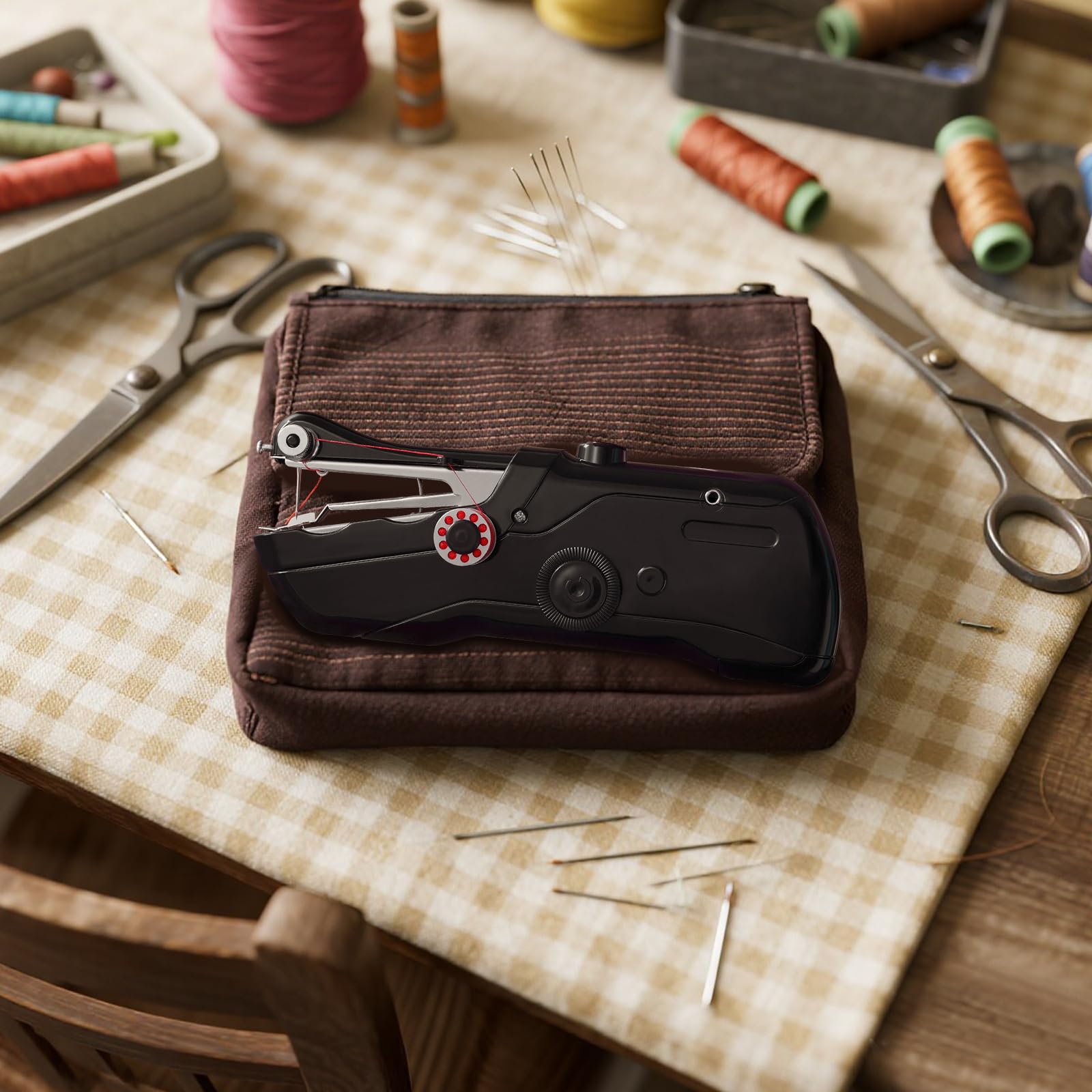 Handheld Sewing Machine with Black Storage Case and 109-Piece Sewing Kit, Mini Portable Cordless Hand Sewing Machine, Ideal for Adults & Beginners, Complete Set of Quick Home Clothing Repair Tools