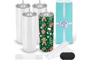D·S 4 Pack Sublimation Tumblers 20 oz Bulk Skinny Straight Flat Bottom Blank Tumbler Cups with Individual Gift Boxed for Heat Transfer DIY Craft