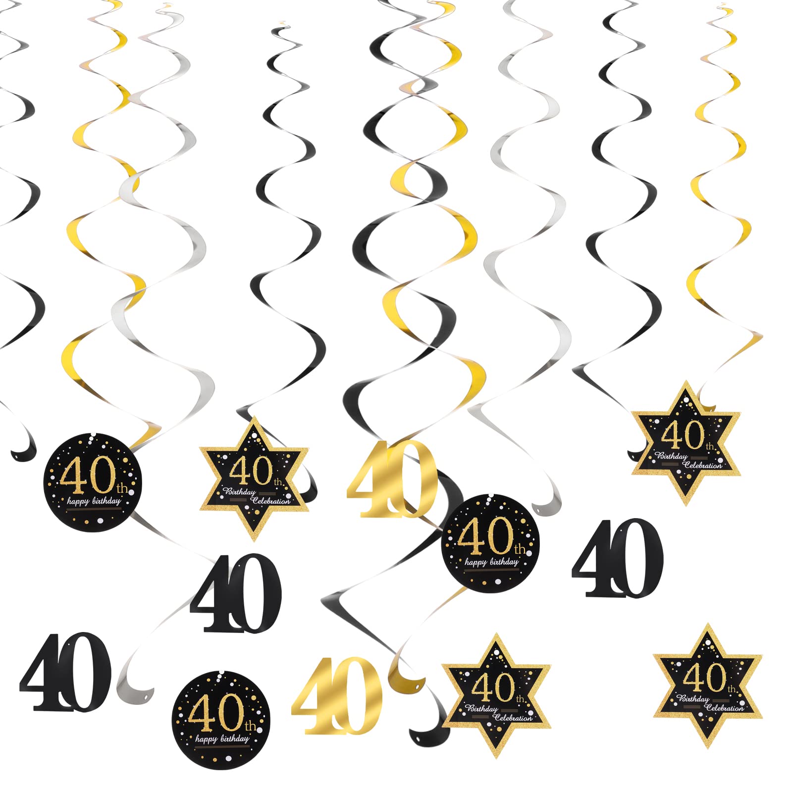 Dacitiery Birthday Party Hanging Swirls Decorations,Birthday Party Decorations,14PCS Shiny Celebration Hanging Swirls Decorations (40th)