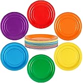 Breroa 72 Pieces Rainbow Paper Plates 7 Inch Bulk Paper Plates Disposable Round Dessert Plates Heavy Duty Solid Color Paper Plates Table Decors Party Supply for Birthday, Dinner, Wedding