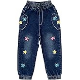 Peacolate 2-10Years Little Big Girls Spring Autumn Embroidered Jeans Trousers Pants for Kid